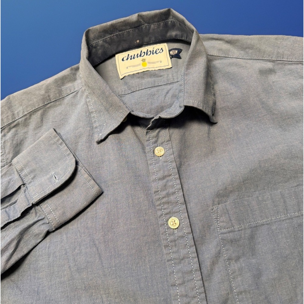 Chubbies Shirt Mens Large Blue Long Sleeve Button Up Cotton Adult Casual